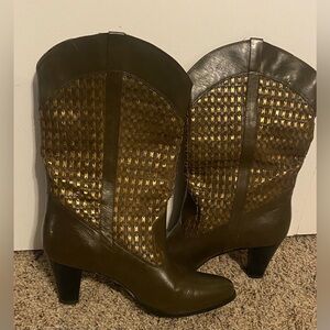 Stylish Gold and Brown Heeled Boots